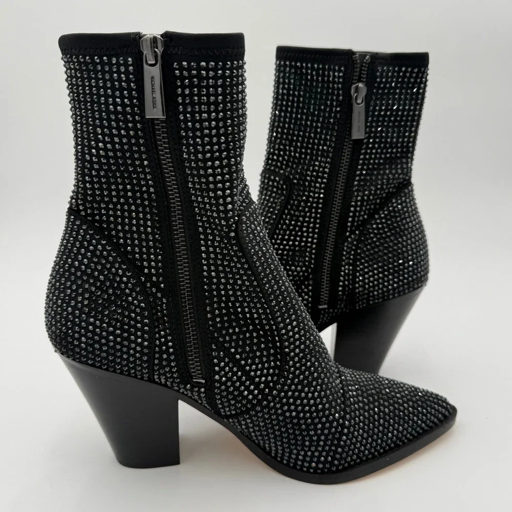 Michael Kors Dover Embellished Scuba Boot Rhinestone Pointed Toe Heels SZ 8 NWOT - Picture 10 of 15